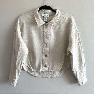 Melrose With Love Linen Blend Snap Button Long Sleeve Cropped Top Medium Beige